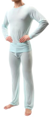 ZDSUHYIW Mesh Schlafanzüge Für Herren Durchsichtig Schlafanzug Zweiteiliger Herrenschlafanzug Dünn Sexy Nachtwäsche Bequeme Atmungsaktiv Nightwear Set Einfarbig Tshirts Und Schlafanzughose