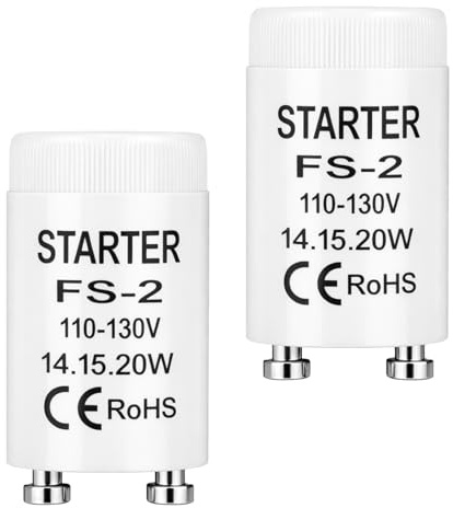 BTFO 2 Stück FS-2 Leuchtstofflampenstarter für 14-W- 15-W- und 20-W-Lampen, Ersatzstarter für Leuchtstofflampen im Innen- und Außenbereich Kompatibel mit GE 12409 FS-2
