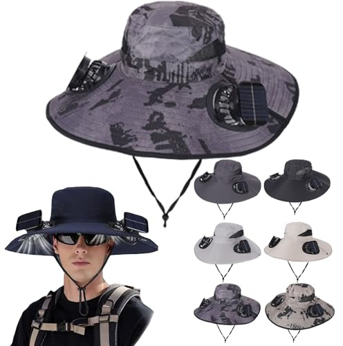 Sombrero Integrado con Ventilador de Carga Solar, Gorra de ala Ancha con 2 Ventiladores de Energía Solar - para Hombres y Mujeres: Pesca, Jardinería y Playa