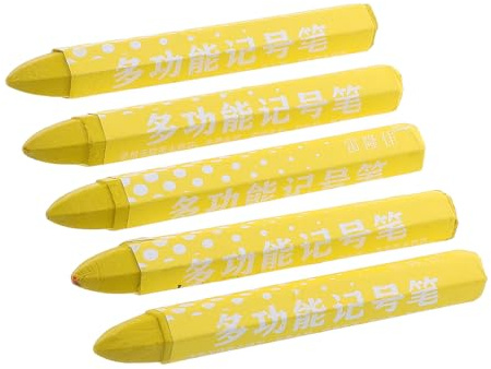 NUSITOU Pennarelli per Marcatura Pneumatici Set 5 Pezzi Gialli in Cera Resistenti per Riparazione Gomme Auto Moto Bici Segnatura Veloce e Precisa