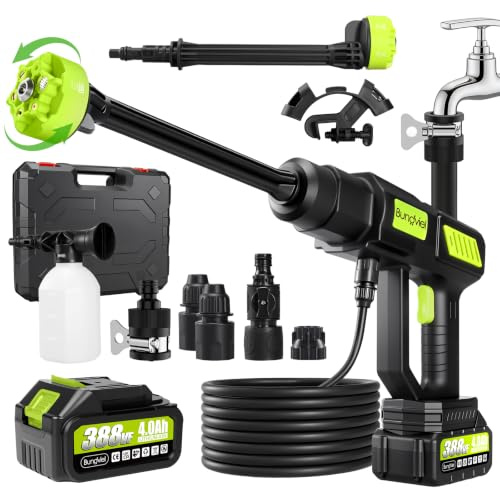 Akku Hochdruckreiniger Kompatibel mit Makita Akku, 270L/H Mobiler Akku Druckreiniger mit 1x4Ah Akku, mit Absperrventil, 6-in-1 und Düse & 5M Schlauch, für Auto Garten Reinigung und Bewässerung