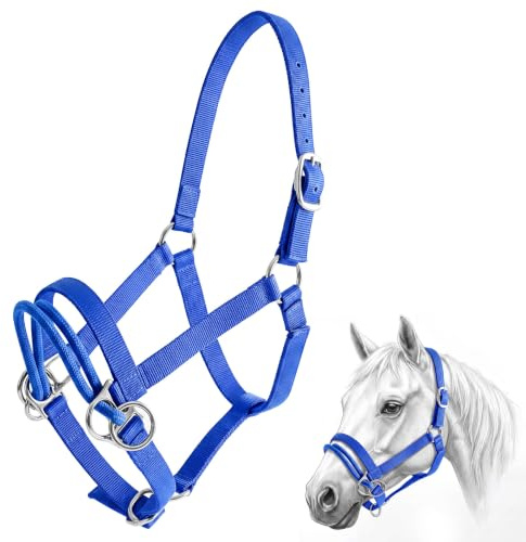 Abbylike Dually Style Horse Training Halter, Blue Bitless Pony Control Headcollar, Humane Pony Behavior Correction Tool for Leading, Training, Adjustable Equine Equipment