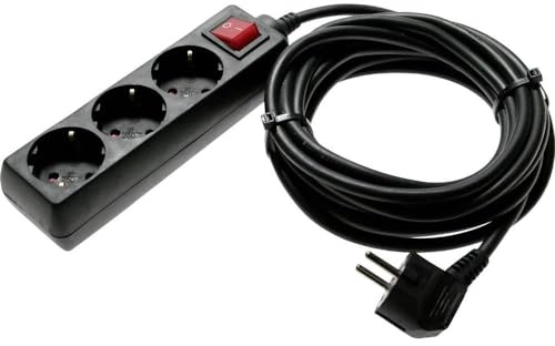as - Schwabe 3-Fach Steckdosenleiste schwarz mit Schalter 230 V / 16 A | Mehrfachstecker mit 5 m Leitung & Berührungsschutz – Steckdosen 45° gedreht – Mehrfachsteckdose Indoor – IP20, 11372