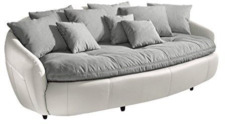 Mivano Megasofa Aruba / Großes Big Sofa mit Kissen / 238 x 80 x 140 / Materialmix Weiß-Grau