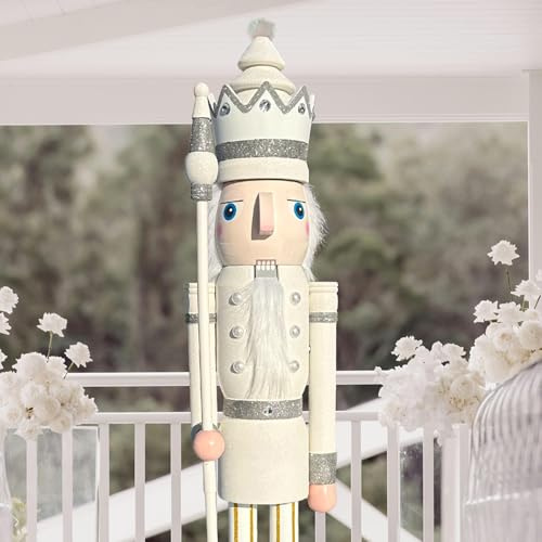 CDL 120cm Weihnachten Holz Nussknacker, Handbemalter Deko-Nussknacker König, für Geschenke, Weihnachten, toll für Jede Sammlung,für Jeden Dekostil geeignet,Weißer Glitzer K30