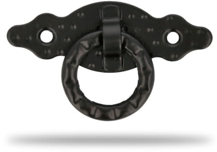 Amig - Poignée Horizontale - Modèle 1000 - En Acier - Quincaillerie Rustique - 80 x 28 x 1.5 mm - Avec Anneau et Plaque Pointillée - Finition : Noir