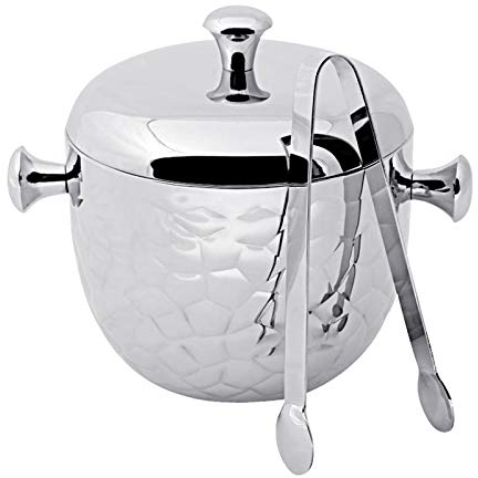 Edzard Secchiello per Ghiaccio Rico, con Coperchio e pinze per Ghiaccio, in Acciaio Inox Lucido Lucido, martellato, Altezza 21 cm