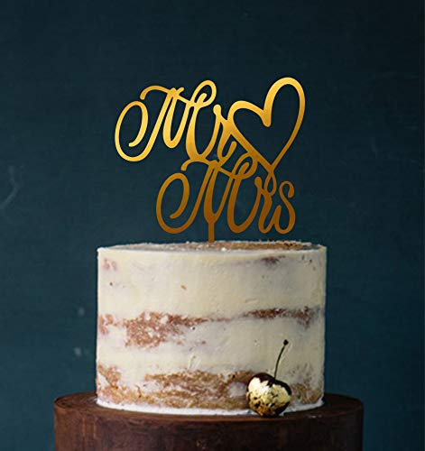Cake Topper, Mr & Mrs, Tortenstecker, Tortefigur Acryl, Hochzeit Hochzeitstorte Kuchenaufstecker (Spiegel Gold (Einseitig))