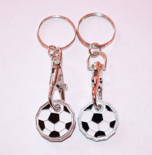 2 X NEW SHAPE 12 Edge Sided Trolley Token £1 Coin Pound Shopping Key Ring Clasp Supermarket Locker (Football)