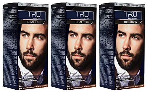 TRU Men Bart-Coloration Färbemittel, 30ml (80 - Natur Schwarzbraun) 3er Pack – Perfekte Abdeckung grauer Haare für ein natürliches Bartstyling