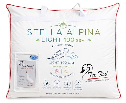 Tex Tirol© Steppdecke Alpina Light 100 % leichte Gänsedaunen für den Sommer – Einzelbett 155 x 200 cm