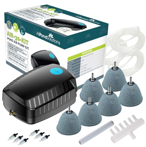AllPondSolutions Outdoor Koi Fish Pond Air Pump Kit Air Stones Included, Air Hose, Return Valve 30 Litre/Minute Flow Rate