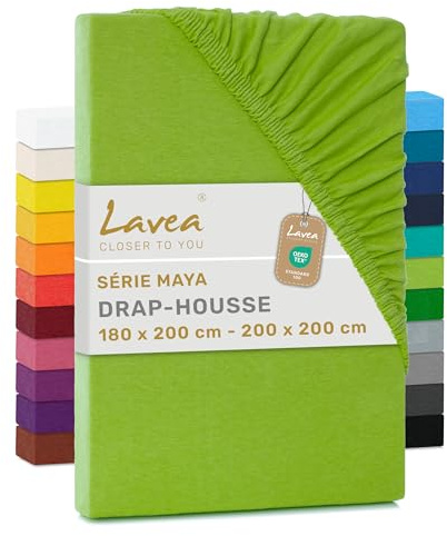 Lavea® Spannbettlaken 180x200cm - 200x200cm - Apfelgrün | Maya, 100% Jersey Baumwolle – Weiches Spannbetttuch mit Rundumgummi, atmungsaktives Bettlaken für Matratzen bis 20 cm
