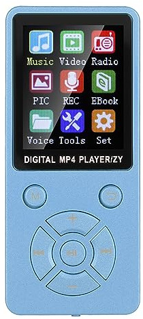 Lecteur de Musique MP3 MP4 Portable, Mini Radio Ultra-Mince Bluetooth/Enregistrement/vidéo/e-Book de Musique étudiant Topwatch avec Bouton Tactique à Huit diagrammes (Bleu)
