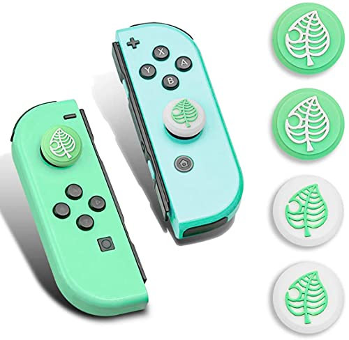 DLseego Thumb Grip Caps, 4 PCS Soft Silicone Joystick Caps Compatible for Switch & Switch Lite, Analog Thumb Stick Cover for Joystick Controller - Animal Crossing (Green & White)