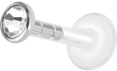 PIERCINGLINE Bioplast Labret Piercing mit Plug in System Kristallstecker aus Chirurgenstahl Piercing Nase Ohr Lippe Silberfarben 8 x 2 mm