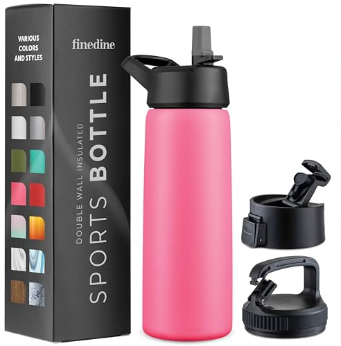 Triple Insulated Stainless Steel Water Bottle with Straw Lid - Flip Top Lid - Wide Mouth Cap (750 ML) Insulated Water Bottles, Keeps Hot and Cold - Great for Hiking & Biking (Striking French Rose)