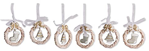 Loberon Anhänger 6er Set Eithi, Verschiedene Motive, handverfeinert & -bemalt, festlich & stimmungsvoll, Weihnachtsdeko, Christbaumschmuck, Polyresin, Polyester, rosa