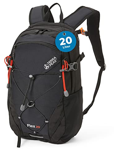 Terra Peak Wanderrucksack 20L Damen Herren Flex 20 Erwachsene schwarz klein - Trekking-Rucksack ergonomisch - Outdoor Daypack wasserdicht - Wander-Rucksäcke leicht mit Rückenbelüftung zum Wandern