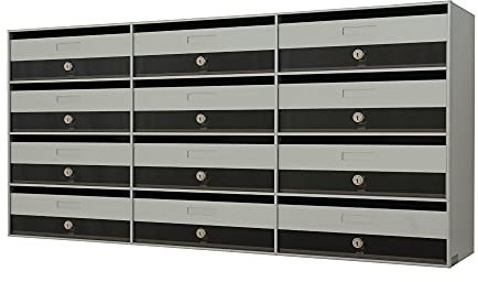 Cassette Postali per Interno 12 posti colore Argento in Alluminio e Acciaio Inox