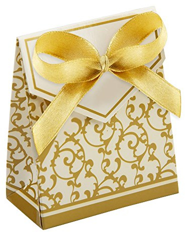 Shoze 100Pcs Wedding Candy Boxes Gold Party Treat Favour Gift Boxes with Ribbon for Kids Birthdays Food Baby Shower Weddings(Gold)