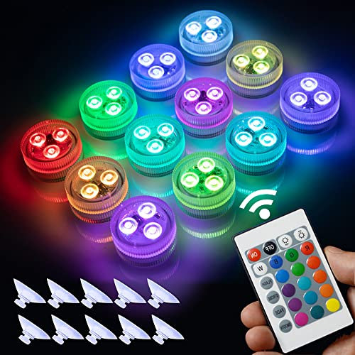 REDGO Submersible LED Lights, 10 Packs Upgraded Ponds Underwater 16 RGB Color Gradient, Hot Tub Decor, IP68 Waterproof [10 Lights 1 IR Remote Control]