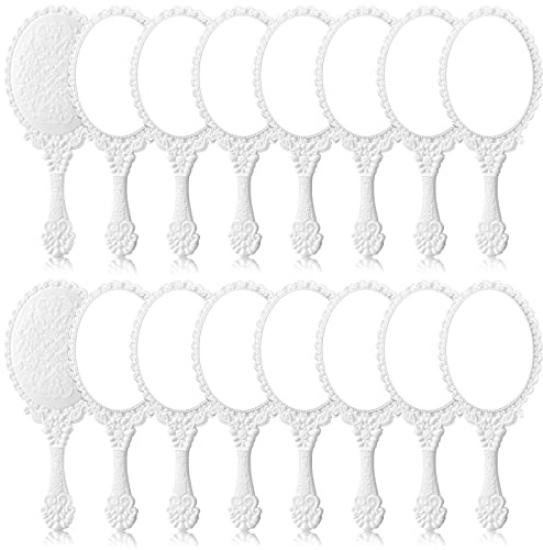 Yalikop 16 Pcs Vintage Handheld Mirror with Handle Small Cute 3.11 x 7.09Embossed Princess Handheld Mirror for Women Gifts Princess Party Favors Travel Makeup Supplies(White)