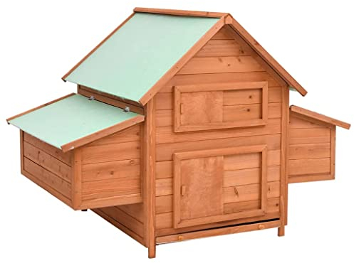 WIFESE Hühnerstall 152x96x110 cm Massivholz Tanne Kaninchenstall Hühnerstall Winterfest Kleintierhaus Kleintierstall Vogelvoliere Außen für Hühner Enten/Andere Kleintiere Bequem und Warm
