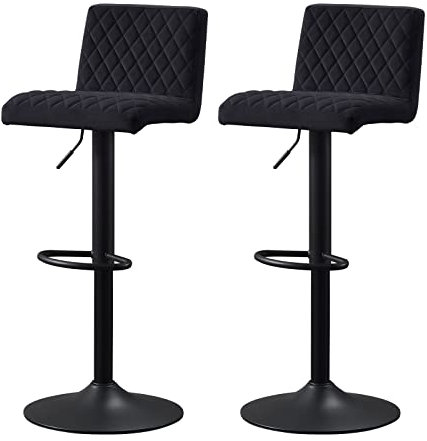 JYMTOM 2er-Set Barstühle, Verstellbar Barhocker, 360° drehbarer Tresenhocker, Drehstühle mit gepolsterter Sitzfläche aus Samt für Bar, Küche, Bistro, Esszimmer und Café (2, schwarz)