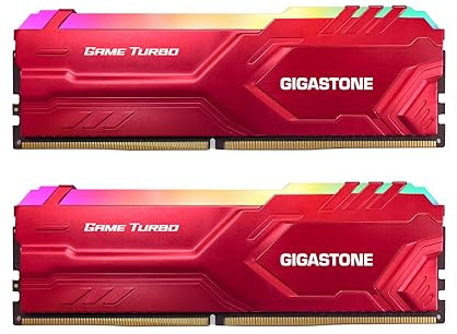【RGB DDR4 RAM】 GIGASTONE Game Turbo 16Go Kit(2x8Go) DDR4 3200MHz PC4-25600 CL16-18-18-40 Intel XMP 2.0 AMD Ryzen 1.35V UDIMM 288pin UnbuffeRouge Non ECC Mémoire Haute Performance pour PC Bureau-Rouge