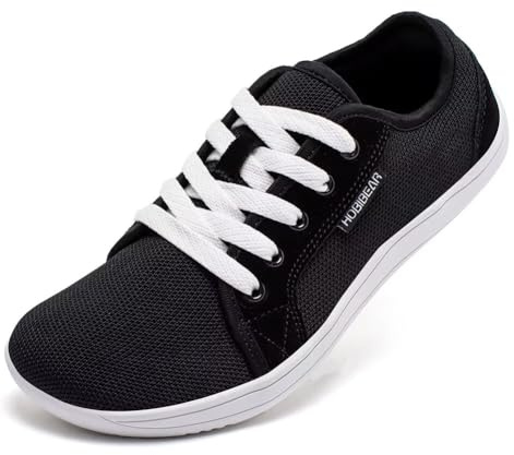 HOBIBEAR Unisex breda barfota skor kvinnor män barfotaskor minimalistiska utomhus spår löpning promenadskor, Svart vit, 39 EU Bred