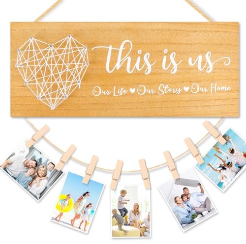 Oma-Geschenke-Bilderrahmen,Geschenke für Oma und Opa Geburtstagsgeschenk, Weihnachten Geschenke DIY Holzschild mit Spruch Geschenke Bilderrahmen mit Fotoseil, Holzklammern, Holzschild Personalisiert