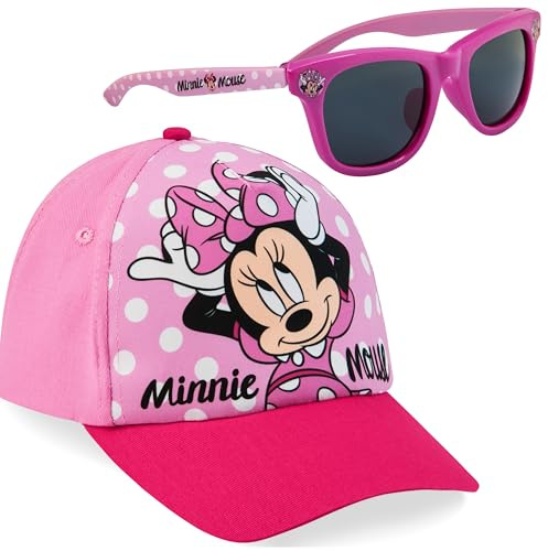 Disney Occhiali da Sole Bambina 100% UV e Regolabile Cappello Con Visiera (Rosa Minnie)