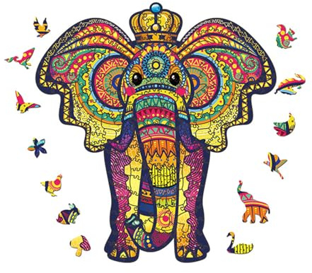 NBFBA Holzpuzzle Erwachsene, 100pcs Elefant Spaßiges Unregelmäßig Geformtes Puzzle für Erwachsen, 18 * 19.3cm Lernspielzeug für Erwachsene und Kinder Familienspielsammlung