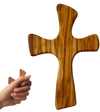 Kintyno Holzkreuz 12 cm, tragbares Handkreuz, Olivenholz, Gebetskreuz mit Tasche und Zertifikat (1 Stück)