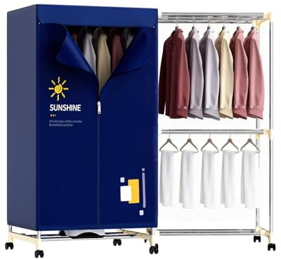 Electric Clothes Dryer, Heated Clothes Airer with Cover for Laundry Drying, 2-Tier 1000W Portable Clothes Dryer Stainless Steel Frame with Timer Energy-Efficient Indoor Home Quiet Operation UEMUSI