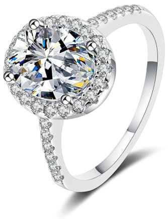 KnSam Diamantring 585 Weißgold, 1ct Labor Erstellt Diamant Verlobungsring Klassiker Oval Design, 14K Trauringe Echt Goldschmuck für Damen, Gr.48 (15.3)