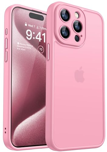 CANSHN Upgrade für iPhone 15 Pro Max Hülle mit Kameraschutz (TOP Militärschutz) Minimalistische Transluzente Matte Schutzhülle Extrem Haltbarkeit Hülle iPhone 15 Pro Max Case Stoßfest, Rosa