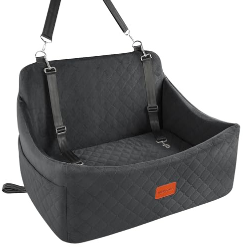 Wooaidagg Dog Car Seat for Medium & Large Dogs Up to 55lbs, Memory Foam Cushion, Washable Cover, Safety Straps & Non-Slip Bottom(Black,Large)
