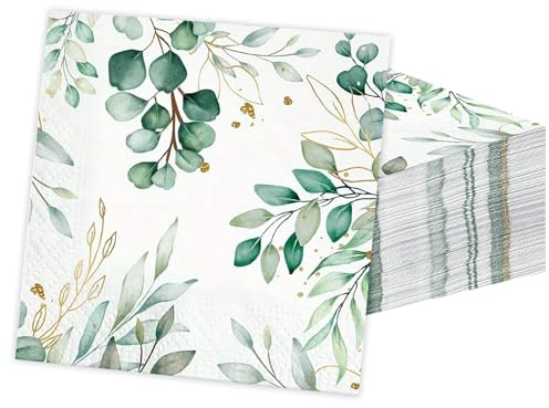 Servietten Eukalyptus Grün Papierservietten 80 Stk Einweg Servietten Hochzeit Gartenparty Napkins Servierten Vintage 33x33 cm
