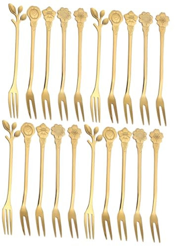 Amosfun 2sets Elegant Smooth Edged Forks Household Fruits Forks for 2 Year Tasting for Cake Reusable Dessert Appetizer 10pcs*2