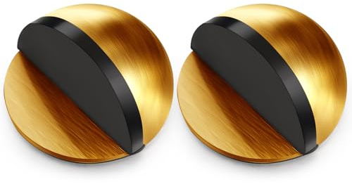 Hotop Adhesive Floor Door Stop Stainless Steel, Antique Brass, 2 Pcs | Stick on Stopper with Rubber Base, Half Moon Wall Protector with Glues, Mounted for Hard Floor Glass Bathroom Tile, No Drill