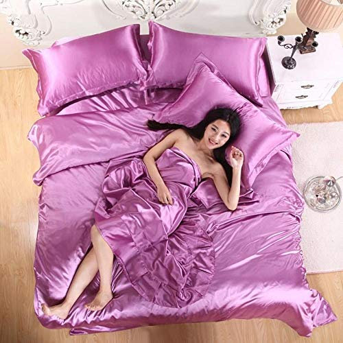 Luxuriöses 4-teiliges Satin-Seiden-Bettwäsche-Set, violett, Queen-Size-Bettbezug, Bettlaken und Bettdecken, weiches und glattes Heimtextil-Set für einen gemütlichen Schlaf