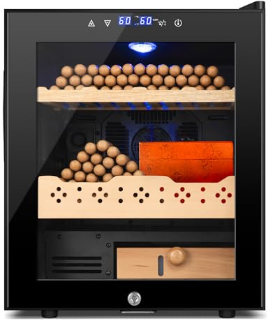 Velieta Electric Humidor for Cigars, 50L 300 Counts Large Capacity,Thermostatic Desktop Electric Cooler Cabinet with Digital LED Screen, Safety Lock,Smart Humidity & Temp Control, Gifts for Men