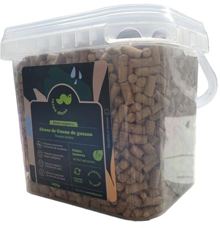 Abono orgánico peletizado de guano del gusano tenebrio molitor (gusano de la harina) - Vermeditoso. Fertilizante orgánico 100% natural. Todo tipo de cultivos. (1, 1,4 kg)