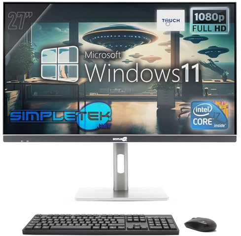 SIMPLETEK - Computer All in One Touchscreen 27 FHD | Core i7 Windows 11 Pro | 8GB RAM SSD 480GB | Webcam integrata POP-UP WiFi6 HDMI PC Tutto in Uno