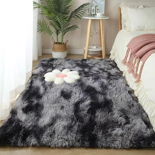 YUANWAN Hochflor Teppich Wohnzimmer 80 x 200 cm Weich Flauschig Moderne Deko Weicher Teppich Heimdekoration Fellteppich Shaggy für Schlafzimmer, Wohnzimmer, Dunkelgrau
