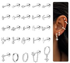 CASSIECA 25Pcs Helix Piercings Chirurgenstahl Medizinische Ohrringe für Damen,14K Vergoldet Ohrstecker Set,Klein Ohrringe Creolen Gold Silber,Conch Tragus Piercing Ohr Schmuck für Mehrere Ohrlöcher