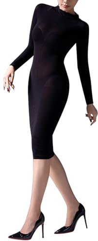 HTRUIYATY Bodystocking Donna Collant Sheer Camicia da Notte Sexy Pigiama Trasparente Bodycon Dress Bodystocking 120 Denier