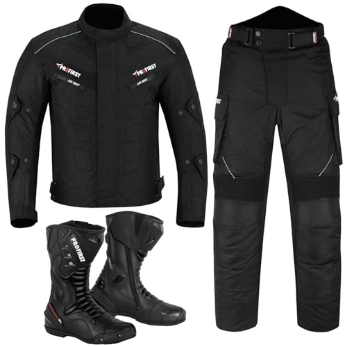Motorcycle Suit Waterproof Motorbike Jacket for Men Boy CE-Armoured 2-Piece Motorbike Suits Cordura Rider Jacket with Motorcycle Trouser & Boots
